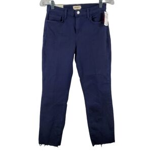 L'Agence Sada Raw Hem Dark Blue Denim Jeans High Rise Cropped Slim Fit NEW